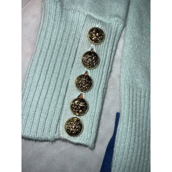 Burberry Brit 100% Cashmere Sweater Turquoise Gold Button Size M - Picture 3 of 9